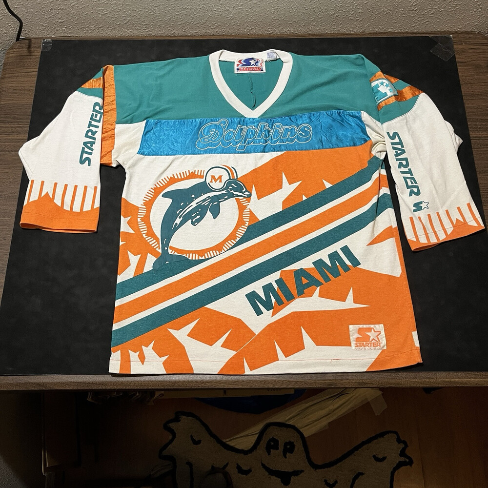 Miami Dolphins Starter Jacket Hockey Jersey Vintage All Over Print 1980s Marino